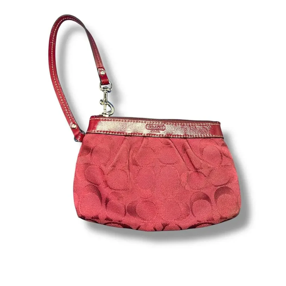 Coach Signature Red Mini Wristlet Purse Patent Trim Small Bag Made in Philippine